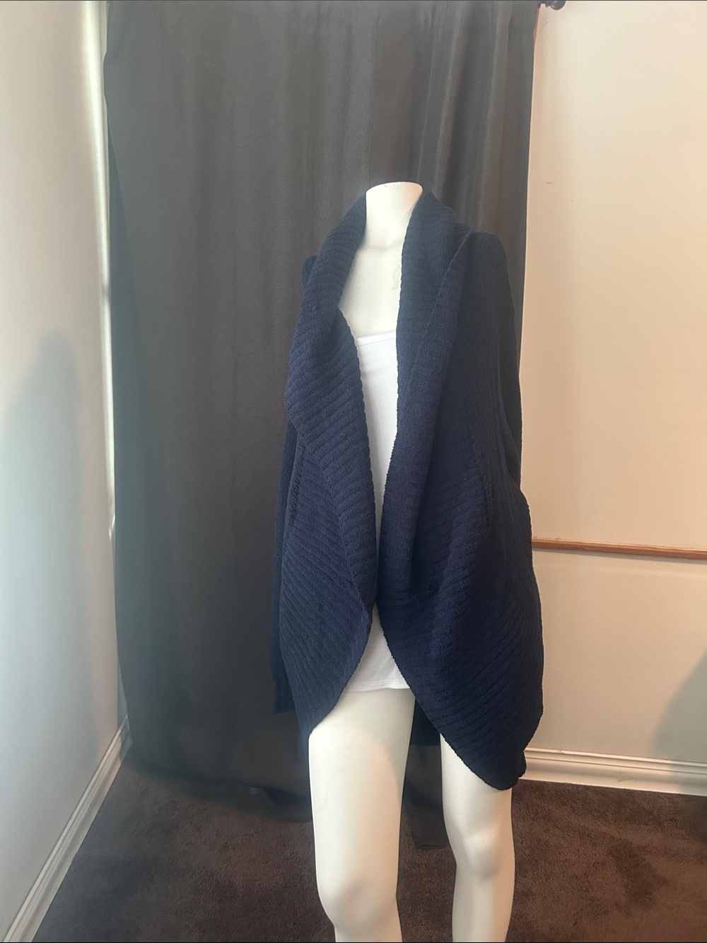 Ava & Viv Navy Open-Front Knit Draped Cardigan